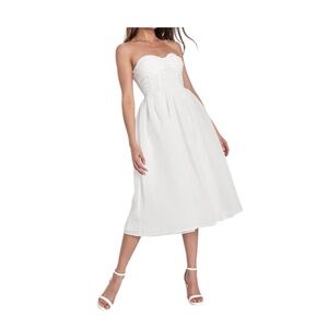 Lulu’s Stunning Sweetie White Strapless Bustier Midi Dress White Sweetheart M